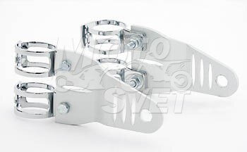 Hliníkové držiaky predných svetiel s pochrómovanými objímkami s montážou na tlmiče, priemer 47-50 mm, sada