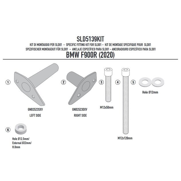 Montážna sada na padacie protektory GIVI SLD01 pre BMW F 900 R (20) SLD5139KIT